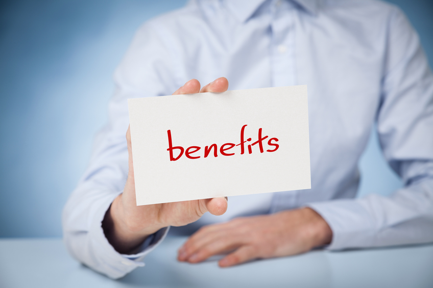 the word "benefits" written on a card