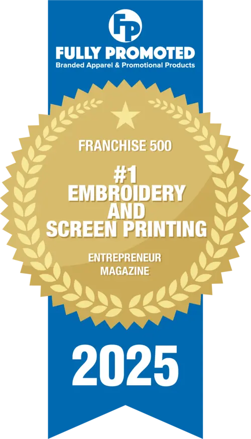 Award badge for Fully Promoted, featuring "Top 400 Brands" by Franchise Times, 2024.