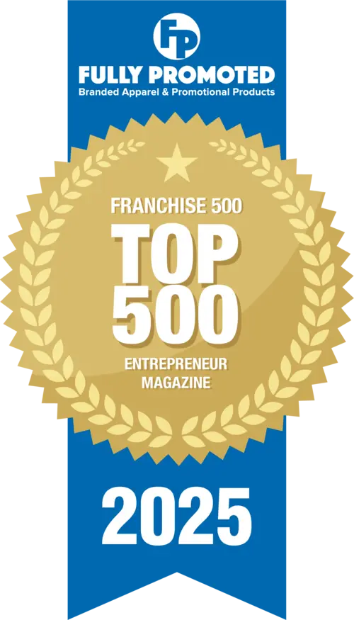 Award badge for Fully Promoted, featuring "Top 400 Brands" by Franchise Times, 2024.